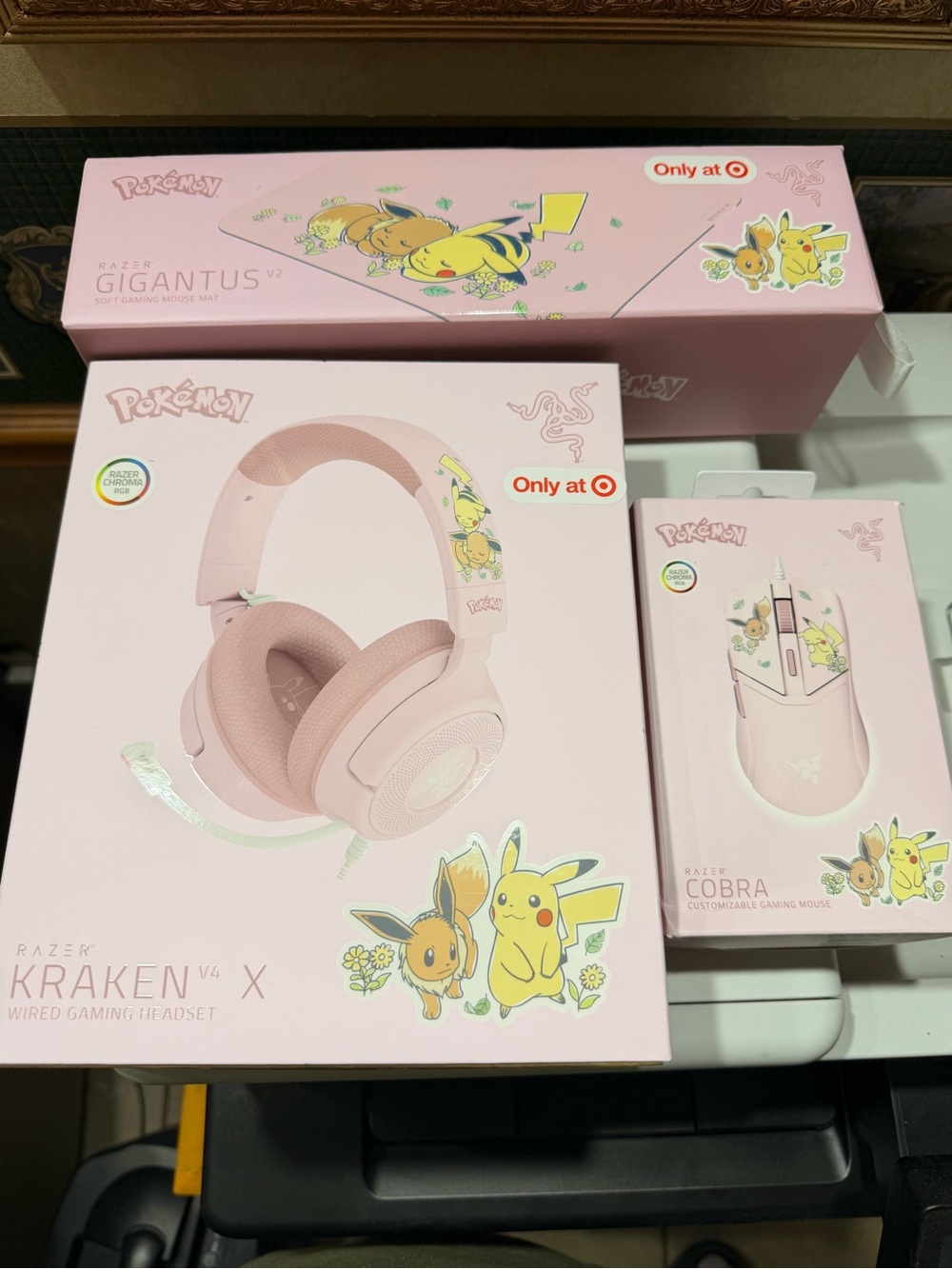 Pokemon x Razer Kraken X v4 Headset|Cobra Wired Mouse|Mousepad|Pikachu & Eevee